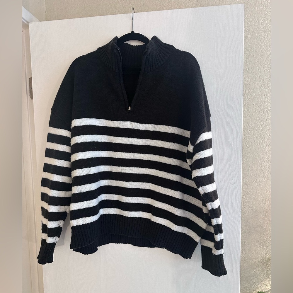 Black and White Knit quarter zip